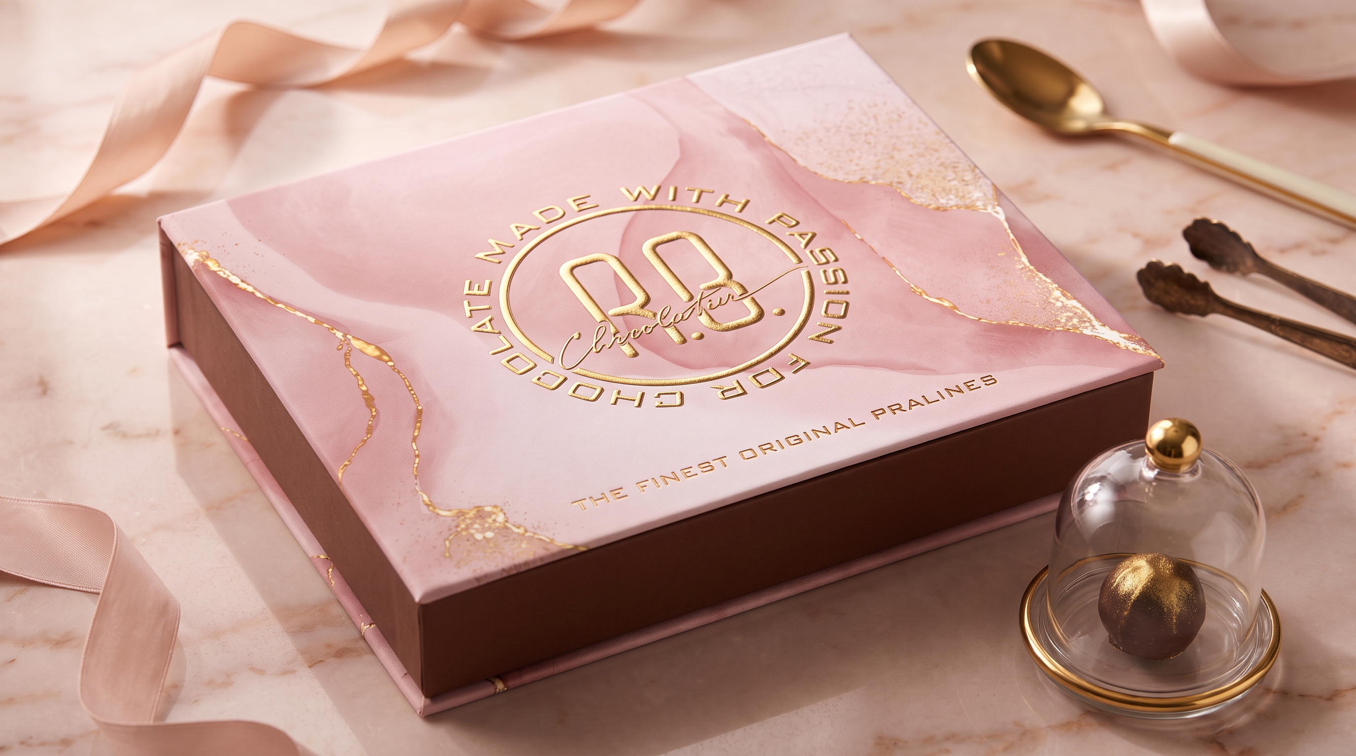 Pink and gold praline presentation box