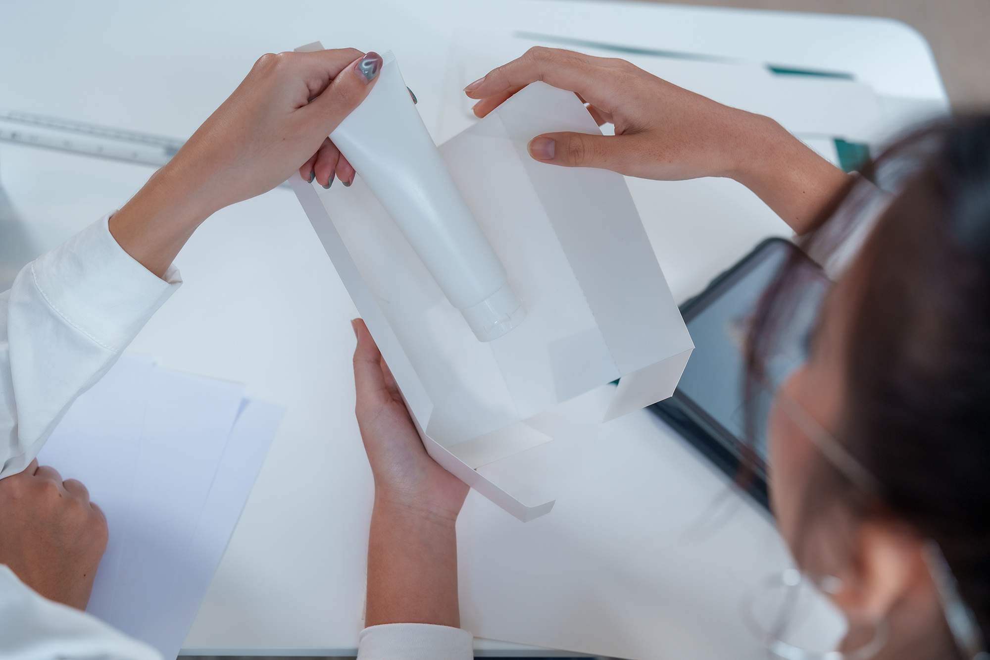 White mock-up box folded by hand