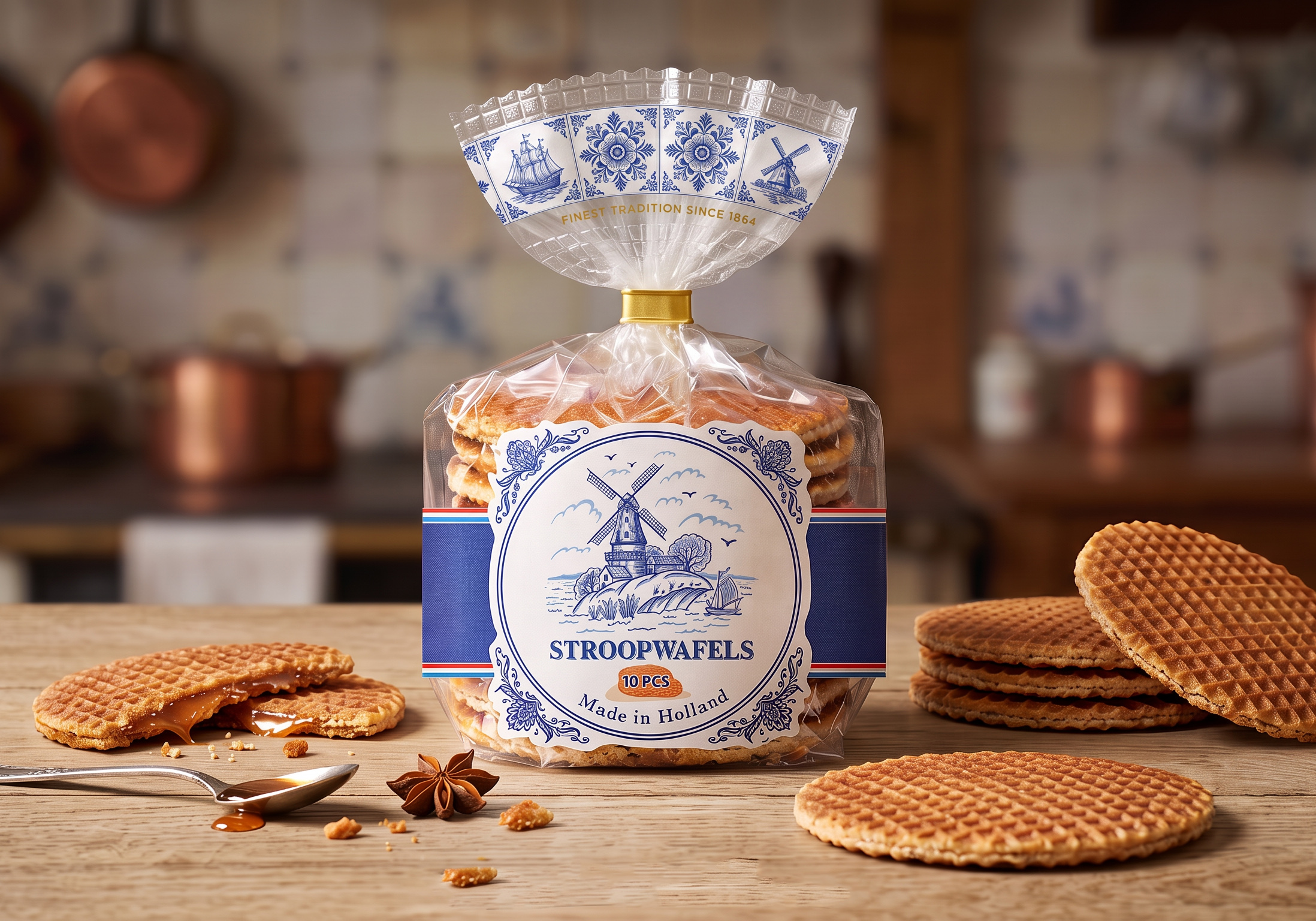 Stroopwafels pack with Delft blue label